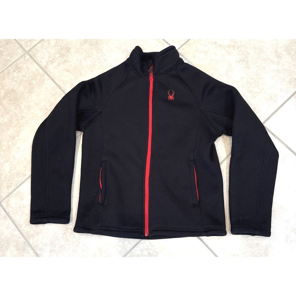 Spyder Mens Full Zip Fleece Lined Waffle Knit Sweater Jacket Black Red Small